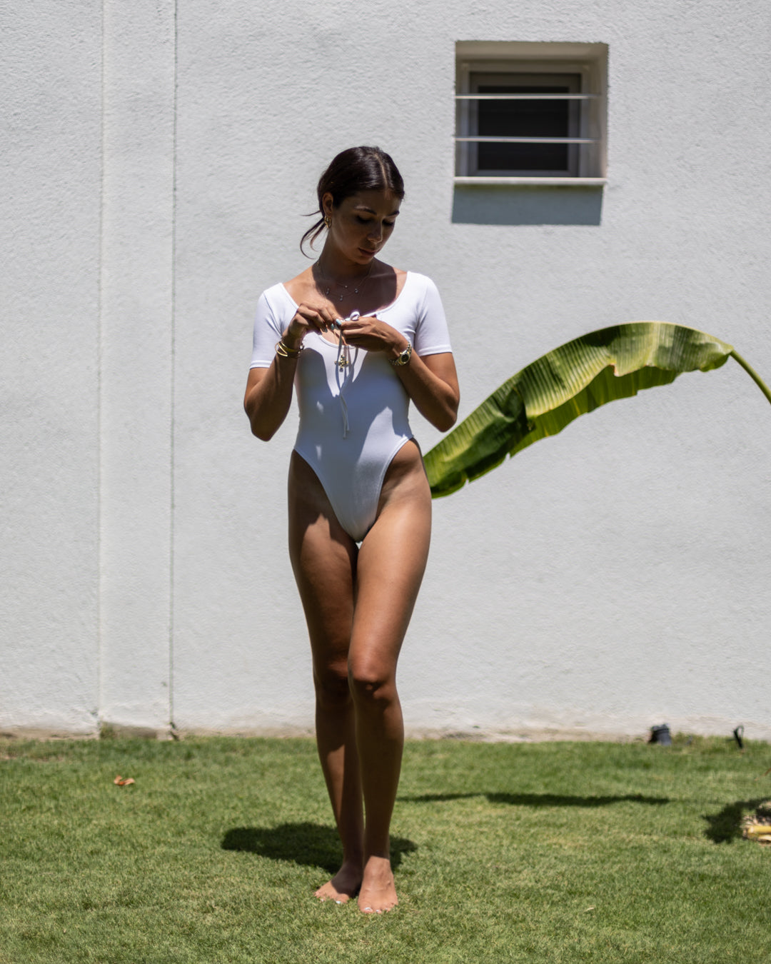 WHITE' SHORT SLEEVE CALL ME BODYSUIT